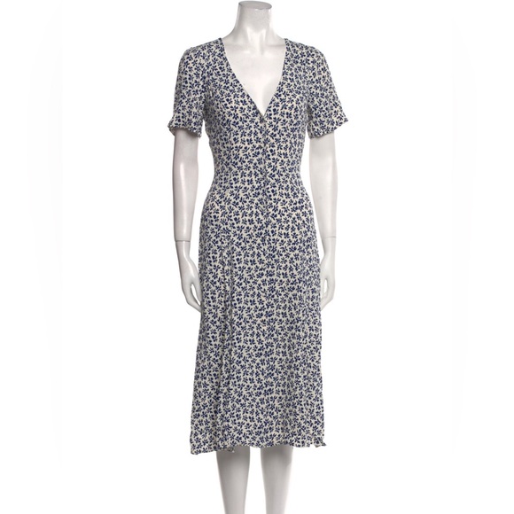 Reformation White Midi Dress with Blue Floral Print - Picture 2 of 3
